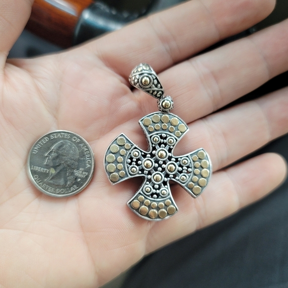 John Hardy 18kt Gold & Silver Dot Cross Large - Picture 3 of 8